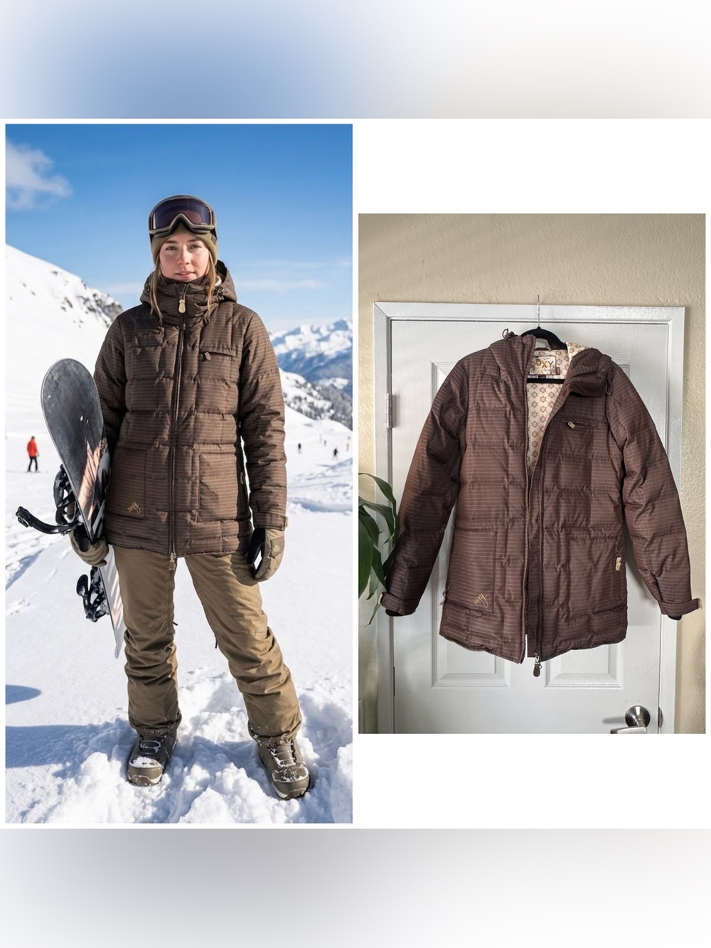 Roxy Utility 5000 Women’s Chocolate Brown Insulated Snow Jacket with Hood, XS